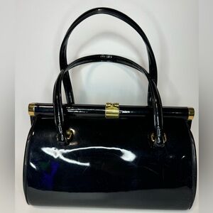 Vintage Coblentz Original Black 1950's Inner Pockets Satchel Barrel Bag